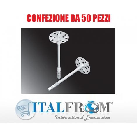 Tassello in Polipropilene Additivato - Diam. 10 mm - Lung. 120 mm per Ancorare Pannelli Isolanti - Confezione da 50 Pz (1/2)