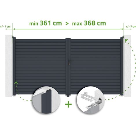 Verstellbares Schwingtor, 3,5 m breit, CALANCIA, H. 180 cm, graues Aluminium