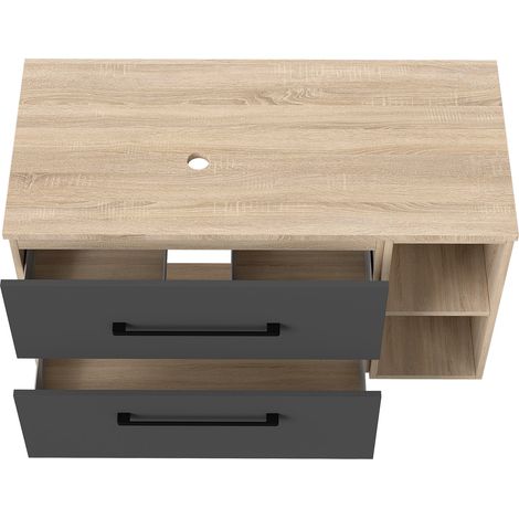 Aica Ensemble meuble de Salle de Bain + Planche suspendu, 2 Tiroirs + Rangements Ouverts, 100x46x52cm, Chêne + Anthracite, Sans Compter Vasque