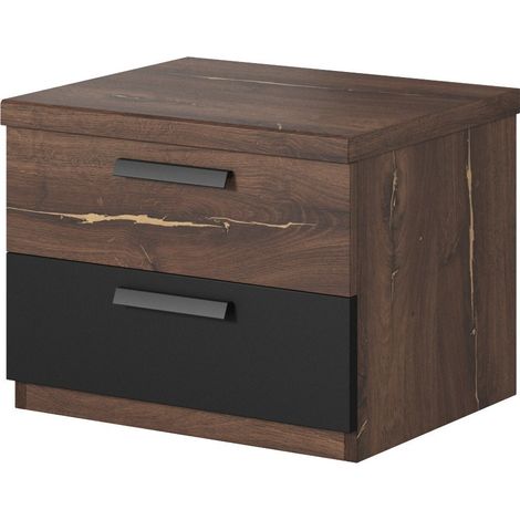Tavolino da notte 2 cassetti – Rovere scuro e nero – Collezione FOX