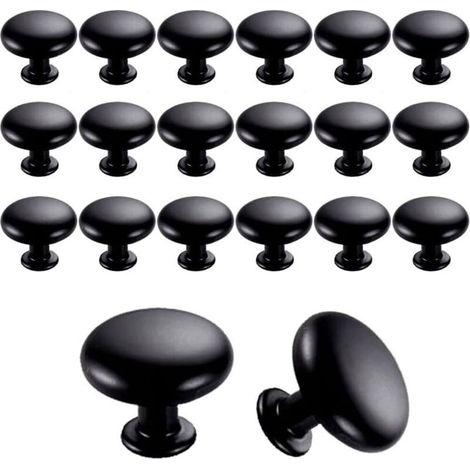 20 Pièces Boutons de Porte et Tiroir 30mm Vintage Poignées Noires pour Meuble et Placard de Cuisine (1/4)