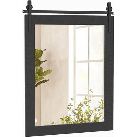 GOPLUS Miroir Mural Solide, 76,5 x 54 CM, Miroir Autocollant Rectangulaire en Bois Sapin & Verre de Haute Définition & Support en Métal, Idéal pour Entrée, Salle de Bain, Chambre à Coucher (Noir) (1/5)