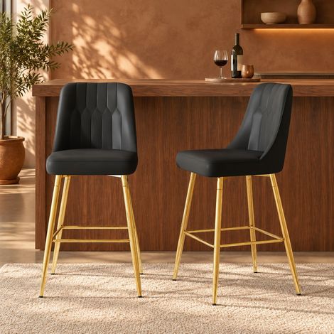 Sgabello da bar 42x45x100 cm in metallo nero e oro, facile da montare, per cucina FloraGrace (1/5)