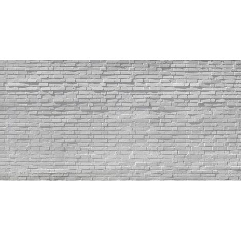 Papier peint panoramique imitation mur de brique | Tapisserie panoramique originale pour salon | Papiers peints panoramiques gris clair intissés - 250 x 500 cm (5 pièces) (1/2)