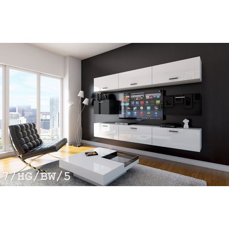Ensemble meuble TV CONCEPT 7-HG-BW-5 blanc-noir brillant 249 cm