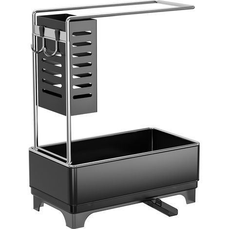 Organisateur Évier Cuisine, Égouttoir Éponge Torchon Brosse avec Drainage et Porte-Couverts, Noir (1/4)