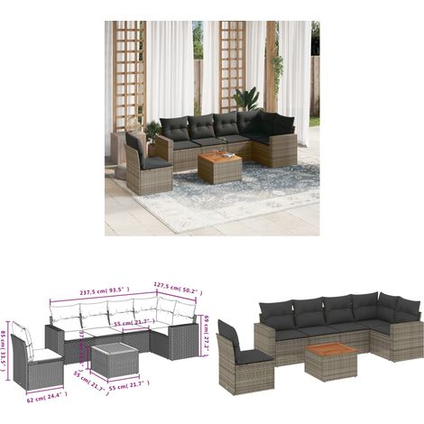 7-tlg. Garten-Sofagarnitur mit Kissen Grau Poly Rattan - Gartensorte - Gartenmöbel Set - PE-Rattan Möbel - Outdoor Lounge - Esstischgarnitur - Home & Living (1/3)