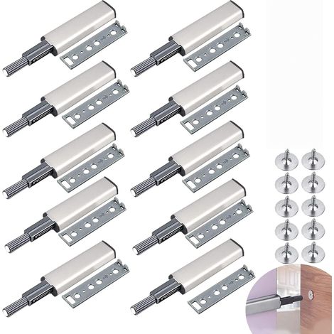 10 PCS Push to Open Aimant Poussoir Porte Placard Loquet Magnetique,Tampon Amortisseur,Ouvre et Ferme avec Pression pour La Porte de L'armoire,Tiroir,Meuble et Placard (1/5)