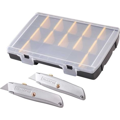 STANLEY 99E Utility Knife Twin Pack + 50 Spare Blades in Organiser STHT10899-9 (1/2)
