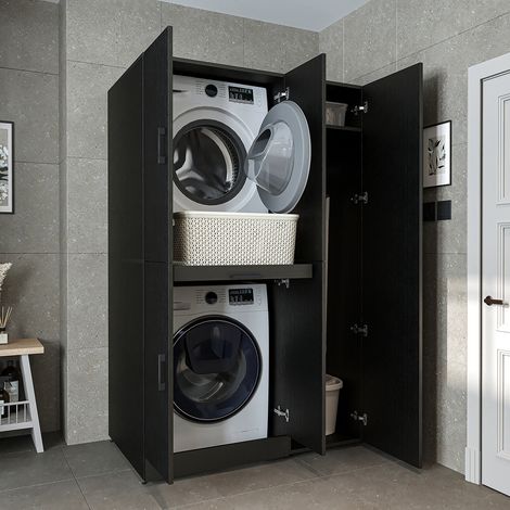 Roomart DORA-I Waschmaschinen-Überbauschrank 115, Schwarz-Eiche