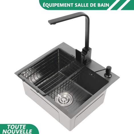 WAOBDLA lavabo de cuisine 201 lavabo en acier inoxydable Undermount rectangulaire avec Drainpipe & robinet (1/5)