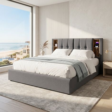 Audreamy Vertex Ottoman Bed Grey Linen King 206 x 155 cm (1/5)