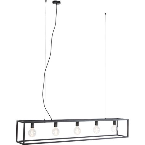 Modern Rectangular Pendant Light Black 5-Light - Cage