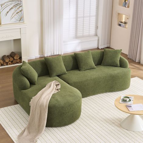 Canapé modulaire incurvé (Curved) – Chaise longue gauche + canapé 2 places, en forme de L, revêtement en Chenille, sans montage, confortable et élégant pour salon, appartement et bureau – Vert