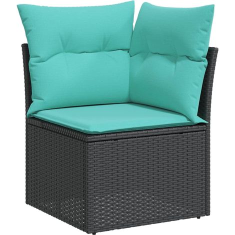 Garden Sofa Corner with Cushions Black Poly Rattan (US only) vidaXL (1/5)