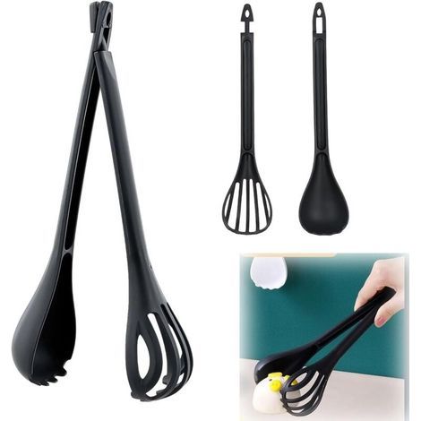 Couverts à Salade, Couverts à Salade Noir Deux pièces, Couverts de Service et Pince à Salade Plastiques, Cuillère à Salade, pour Cuisiner et Préparer des Plats Gastronomiques (1/5)