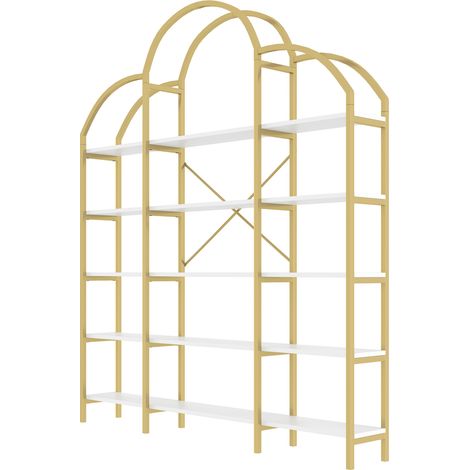 Estantería de 5 niveles 170 x 26 x 190 cm de metal y MDF en blanco y dorado HOMVRA (1/5)