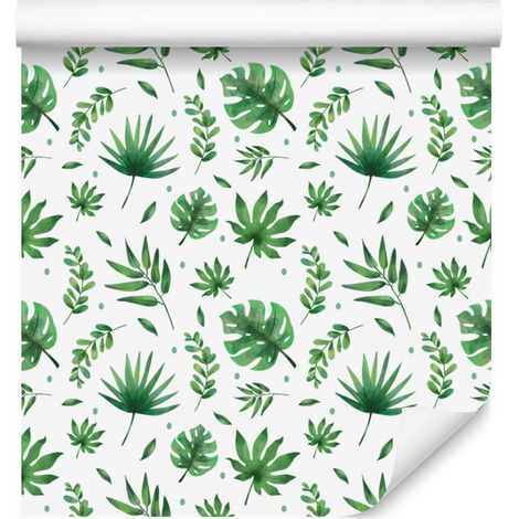 Papier peint à motifs de feuilles blanches, vertes et menthe pour salon et chambre 50x1000 cm (1/5)