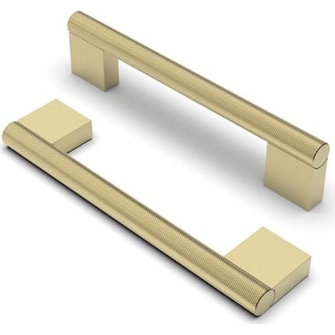 CYRILL –10 pièces Boutons d'armoire moletés Poignées Laiton brossé Espacement des Trous de 128 mm Poignées de Meubles Poignées de Placard Poignées de Cuisine Poignées de Tiroir de Meubles (1/4)