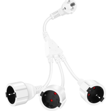 Fiche Triple pour Prise, Rallonge avec 3 Prises Schuko 16A/ 250V/ Max.3500W 3 en 1 Adaptateur de Prise Distribution à 3 Voies IP44 Triple Prise pour Maison, Bureau, Voyages