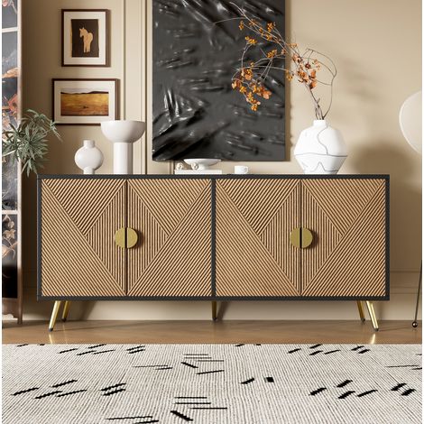 MEUBLIV Buffet 160 cm noir et bois – 4 portes, soft-close, sans matelas (1/5)