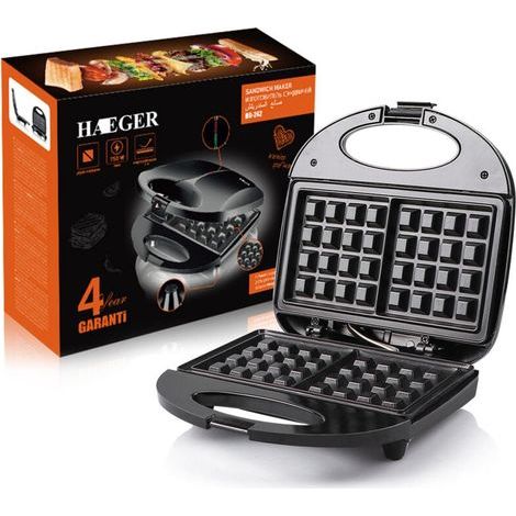3-in-1 Croque Monsieur Maker, Grill, Waffle Iron and Sandwich, High Power 750W, 3 Non-Stick and Interchangeable Plates, Black [Energy Class A+] (1/4)