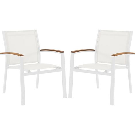 Sedia giardino impilabili in Alluminio textilene Bianco braccioli Acacia - Lotto di 2 - TAIPIVAI di MYLIA (1/5)