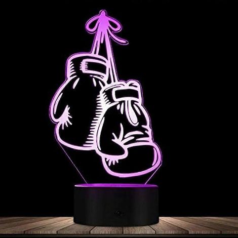 Veilleuse LED 3D en forme de gant de boxe, lampe à illusion d'optique, câble USB, 7 couleurs, décoration pour chambre, table de chevet, cadeau d'anniversaire ou autre fête