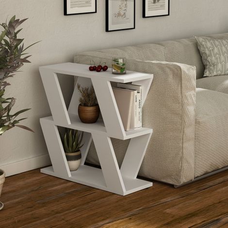 Decortie Lazena Modern Seite Ende Couchtisch Weiß Mehrzweck H 55.4cm 3 Etagen