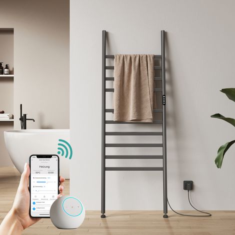 EMKE Elektrischer Handtuchwärmer 160 x 55 cm 385 W Anthrazit, Handtuchheizkörper mit WLAN-Steuerung, Slim Design und flexibler Aufstellung (1/5)