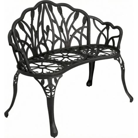 Panchina da giardino a 2 posti, in alluminio pressofuso, resistente alle intemperie, con schienale a tulipano, motivo floreale, 99 x 57 x 78 cm, disponibile in loco. (1/5)