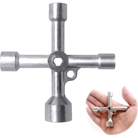 Clé triangulaire 4 voies 5 tailles 7 mm/10 mm/12 mm/13 mm/18 mm pour radiateurs, outils d'ouverture de porte, clé de radiateur, eau, gaz et armoires électriques, argent (1/5)