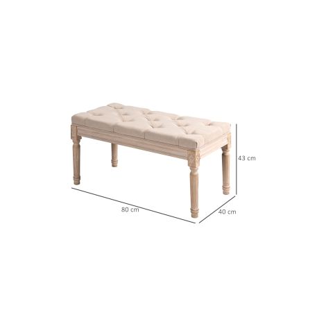 Banc rembourré vintage, banc d'entrée bouton-tufté aspect lin, charge jusqu'à 120 kg, 80x40x43 cm beige pour entrée & salon (1/5)