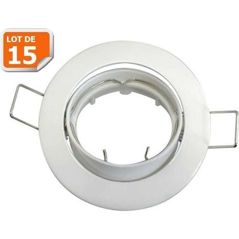 Lot de 15 supports encastrable aluminium orientable blanc Dia 81mm (1/5)