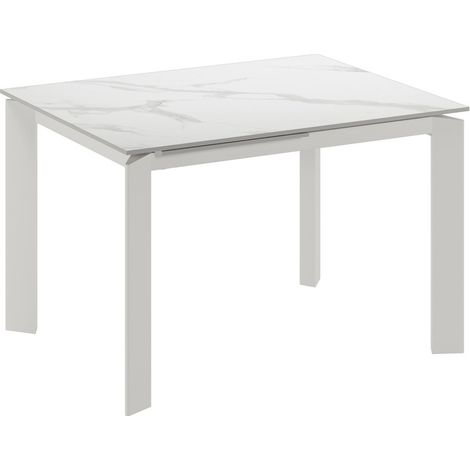 Tavolo da pranzo allungabile Frame - Top in ceramica marmo bianco opaco e struttura in metallo bianco, design moderno 120-170 cm (1/3)