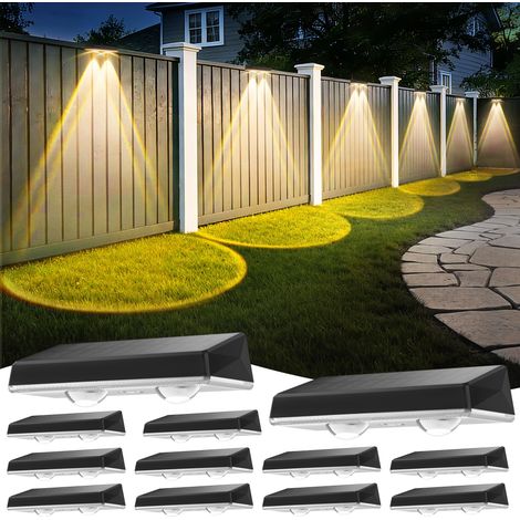 Applique Murale Extérieur Solaire Étanche IP67, 12 Unité Lumiere Solaire Exterieur Blanc avec 3 Modes Lampe Solaire Exterieur Puissante pour Cour, Jardin et Clôture (1/5)