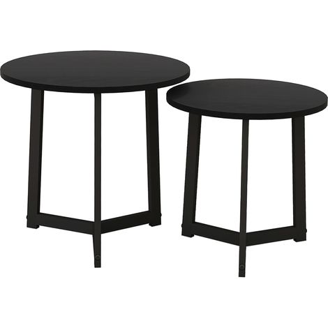 Set di 2 tavolini rotondi neri in acciaio e MDF, tavolino da caffè moderno, Ø48x45 cm e Ø40x40 cm (1/5)