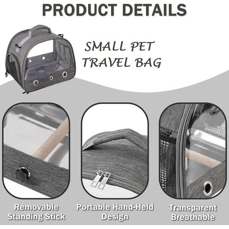 Bird Carrier Backpack with Perch on Stand and Tray, Breathable, Foldable, Travel Bag for Parrot, Parakeet, Small Animals - Solid Color (Light Blue, 33x24x26cm) (1/5)