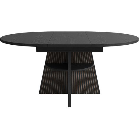 Table à manger extensible avec rangement ouvert dans les pieds, plateau épais, noir, multifonction pour petit espace (1/5)
