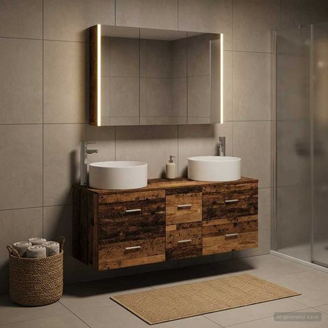 vidaXL Bathroom Furniture Set 4 pcs Old Wood Engineered Wood and Glass (1/5)