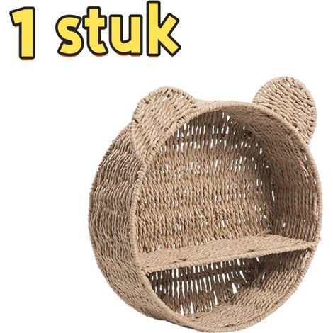 ZHIJIA PREMIUM Lot de 1 panneau roseau oreilles chat panier rangement suspendu support plante décoration intérieure 29,5x10,5x32 cm bois naturel (1/5)