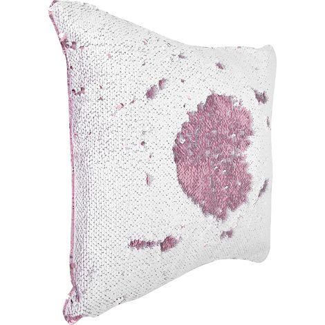 Kissenbezug mit Pailletten aus Wildlederimitat mit Reißverschluss für Sofa und Bett, Rosa + Weiß (1/5)