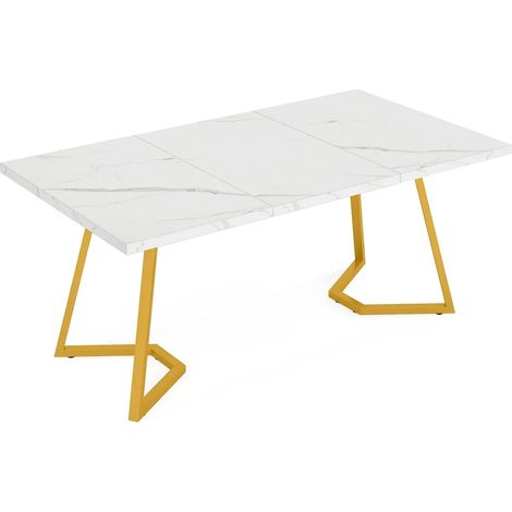 Bureau d'ordinateur en bois avec pieds métalliques blancs et dorés, style moderne et minimaliste (1/5)