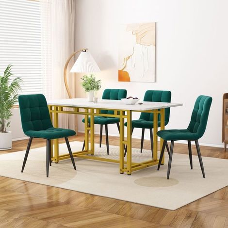 Table salle à manger 120x70, design moderne plateau MDF Table à manger, chaises velours, piétement doré, montage facile (1/5)