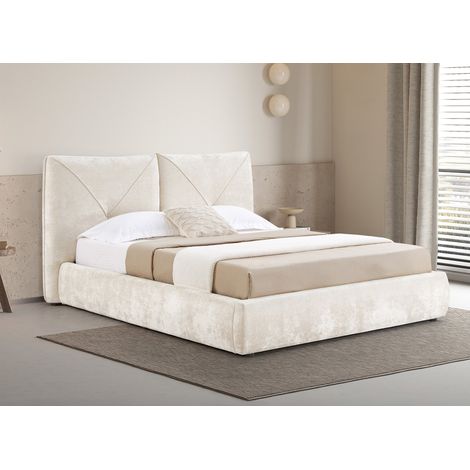 Lit coffre en tissu bouclette doux beige 160x200 cm NOAH (1/5)