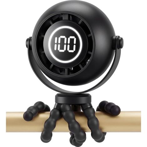 Ventilateur Poussette Bebe avec LED et Écran d’Affichage de Batterie, Ventilateur Portable Rechargeable à 3 Vitesses, Rotatif à 360°, Ventilateur Bebe pour Poussette, Siège Auto, Camping (1/5)