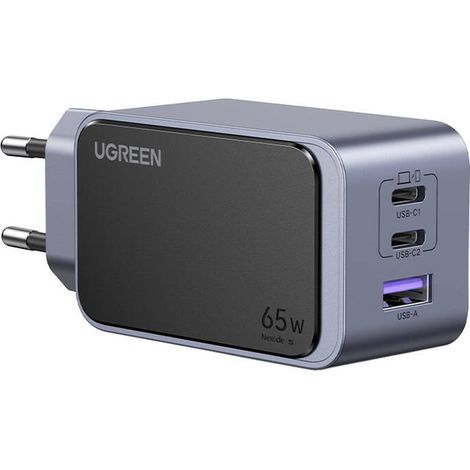 Ugreen Nexode Air 65W Wandladegerät, USB + 2x USB-C (Grau)