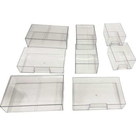 Tiroirs Rangement Empilables Clair Transparent Acrylique – Organisateur Maquillage Salle de Bain Plastique Bacs Cosmétiques Toilette Armoire Garde-Manger 2 Large Petit (1/5)