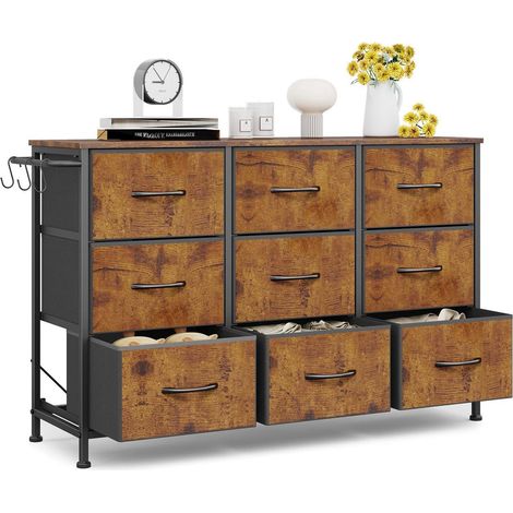 Kommode mit 9 Stoffschubladen, Industrial Design, Braun, 100x30x65cm (1/5)
