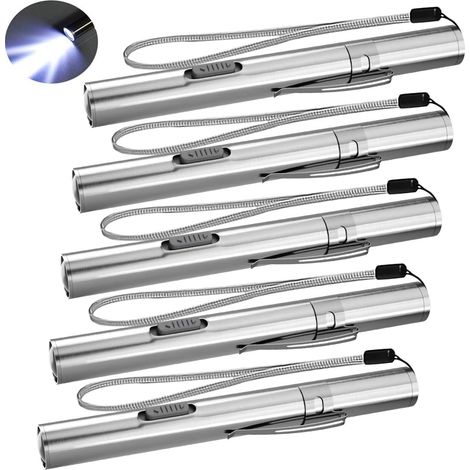 Mini Lampe de poche LED USB Diagnostic Médical, Lampe de poche étanche et rechargeable en acier inoxydable avec clip de poche + câble USB pour les mécaniciens (5 pièces) (1/5)